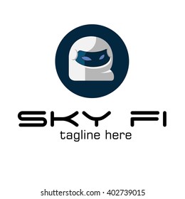 vector logo concept illustration robot  in flat style. Robot cartoon logo sign. Cosmonaut logo sign. Robot astronaut in space suit in cartoon style. Robot head 