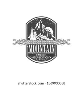Vector logo concept. Rock climbing in summer and winter. Landscape, mountain, rock. Active lifestyle. Symbol emblem, element, print.