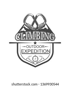 Vector logo concept. Rock climbing in summer and winter. Landscape, mountain, rock. Active lifestyle. Symbol emblem, element, print.