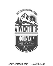 Vector logo concept. Rock climbing in summer and winter. Landscape, mountain, rock. Active lifestyle. Symbol emblem, element, print.