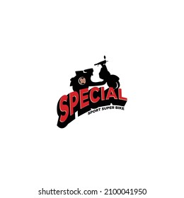 Vector logo concept of a special 90cc old scooter type with red and black illustrations, perfect for stickers, t-shirts or your business company icon