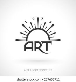 Vector logo concept of Sun art for creative people. It unites the rising Sun and stylized word art.