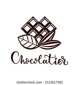 Vector logo for confectioner. Hand lettering "Chocolatier". Design elements for restaurants, pastry chefs, cafes and other uses.