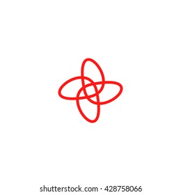Vector logo cross. Unusual lineart medical red isolated shape. Monoline plus logotype.