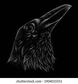The Vector logo crow for tattoo or T-shirt design or outwear.  Hunting style raven background. This hand drawing is for black fabric or canvas.