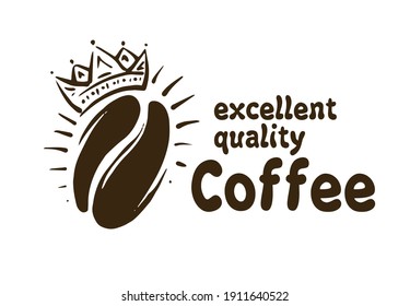 Vector logo crown on coffee bean. Illustration on a white background