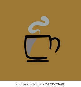 vector logo of a cup of coffee on a yellow background