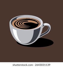 Vector logo with a cup of rich dark coffee with thin foam.