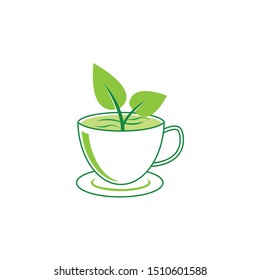 Vector logo cup of tea with leaf