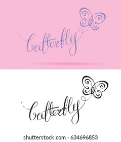 Vector Logo with custom single line lettering and a symbol resembling a Butterfly. All elements neatly placed in well-defined layers.  