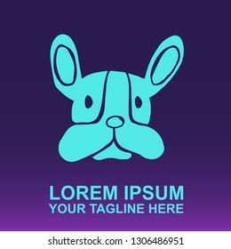 Vector Logo of Cute Dog on Gradient Color Background Violet and Pink. Illustration for Print.