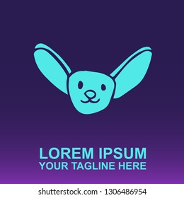 Vector Logo of Cute Dog on Gradient Color Background Violet and Pink. Illustration for Print.