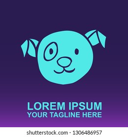 Vector Logo of Cute Dog on Gradient Color Background Violet and Pink. Illustration for Print.