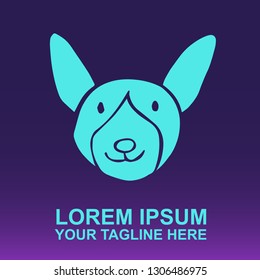 Vector Logo of Cute Dog on Gradient Color Background Violet and Pink. Illustration for Print.