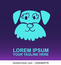 Vector Logo of Cute Dog on Gradient Color Background Violet and Pink. Illustration for Print.