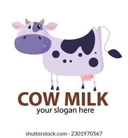 logotipo vectorial de una linda vaca lechera con cabeza en azul claro y azul oscuro con una nariz azul claro