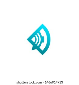 Vector Logo D letter Sound Wave with Telephone Dials and Chat Bubble, Communication Technology Company