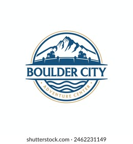 vector logo of a dam in the mountains. white background