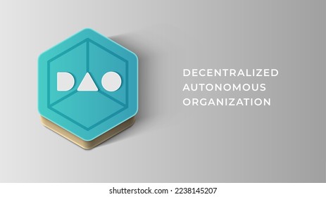 Vector logo DAO. Decentralized Autonomous Organisation, smart contract, cryptocurrency, blockchain technology. Isolated template of volumetric polygon, hexagon for icon, background, wallpaper.