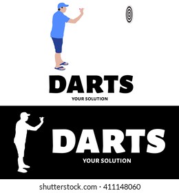Vector logo Darts. A man throws a dart at a target