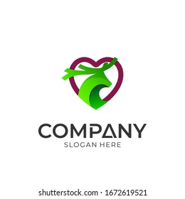 Vector logo of deer in heart shape. Modern style. Logo template ready for use.