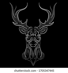 The Vector logo deer for T-shirt print  design or outwear.  Hunting style deer background. This drawing would be nice to make on the black fabric or canvas.