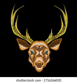 The Vector logo deer for T-shirt print  design or outwear.  Hunting style deer background. This drawing would be nice to make on the black fabric or canvas.
