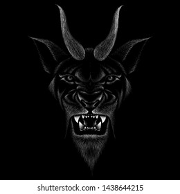 The Vector logo Demon or Devil goat  for tattoo or T-shirt design or outwear.  Cute print style Demon cat or Devil goat  background.