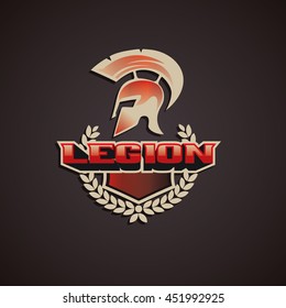 vector logo depicting weapons and Spartan helmet design concept idea for a mixed martial arts fight club style, or college teams