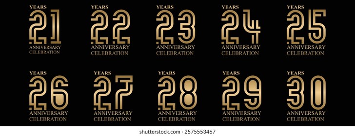 Vector logo design for 20th to 29th anniversary with gold color can be used for special moment celebrations, birthdays, greetings