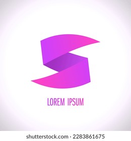 Vector logo design with 3d pink letter S, ribbon style