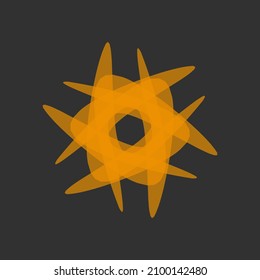 Vector logo design of abstract shapes colored orange isolated on dark background. 