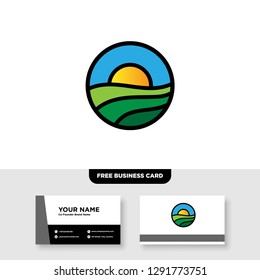 vector logo design for agriculture, agronomy, rural country farming field, natural harvest, FREE BUSINESS CARD