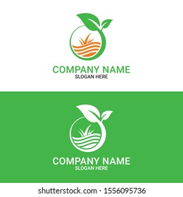 vector logo design for agriculture, agronomy, wheat farm, rural country farming field, natural harvest