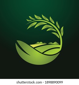vector logo design for agriculture, agronomy, wheat farm, rural country farming field, natural harvest