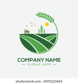 Vector logo design for agriculture, agronomy, wheat farm, rural country farming field, natural harvest
