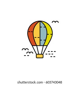 Vector logo design with air balloon isolated on white. Design concept for eco tourism in flat style