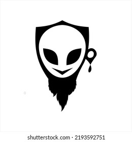 Vector logo design of Alien with beard and wearing ear earrings.