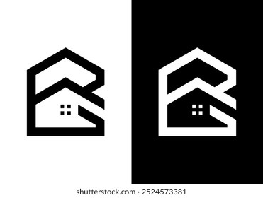 O desenho do logotipo vetorial de um edifício de apartamentos fica em pé, no qual as iniciais B e G são especificadas.