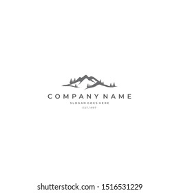 vector logo design with areal mountain as the main idea, complete with pine tree