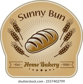 Vector logo design for bakery shop. Homemade bread and sun rays . Vector illustration in brown and beige tones.