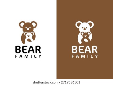 design do logotipo do vetor do ícone de urso com o filhote de urso no espaço negativo