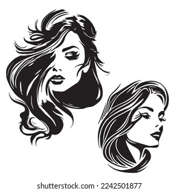 Diseño de logotipo vectorial para salón de belleza o peluquería o diseño cosmético. Bella mínima placa facial para maquillaje ilustración vectorial