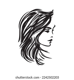 Diseño de logotipo vectorial para salón de belleza o peluquería o diseño cosmético. Estilo minimalista del retrato de Face Woman