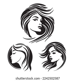 Vector logo design for beauty salon or hair salon or cosmetic design. Abstract Woman Face line concept vector illustration
