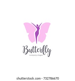 Vector logo design for beauty salon. Butterfly sign. Young butterfly girl
