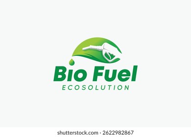 Vector logo design of bio fuel with nozzle in negative space above a green leaf