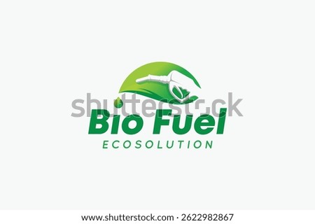 Vector logo design of bio fuel with nozzle in negative space above a green leaf