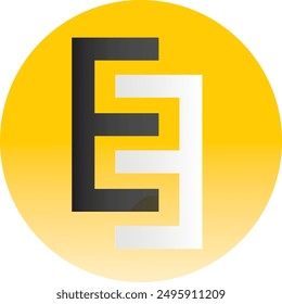 Vector logo design of black letter E and white number 3 forming letter S inside it and yellow circle shape. Colorful vector illustration of office, company, brand logo.