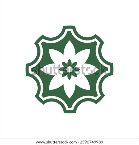 Vector logo design blending the elegance of a flower with the intricacy of a gear, featuring decorative elements for a sophisticated touch. Ideal for brands seeking a blend of nature and technology